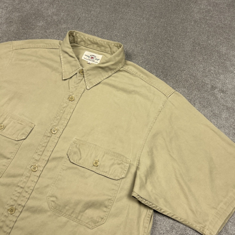 EDWIN Shirt Mens Medium Khaki Button Up Made In Japan Flap Pocket Poplin Tokyo